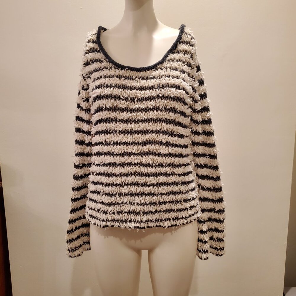 Free People Women's Knit Black/White Striped Long Sleeve Sweater Size M
